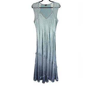 Komarov Dress Women’s Size Large Blue Ombre Crinkle Lace Sleeveless Maxi